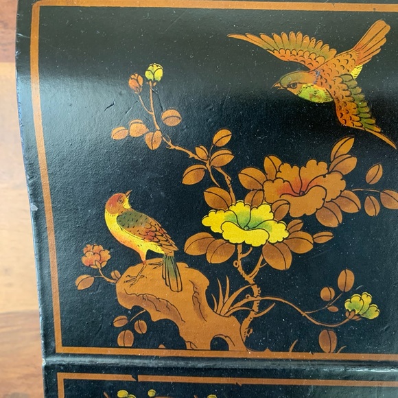 Antique Scenic Hand Painted Asian Jewelry Box With Mirror Inset - Picture 3 of 15